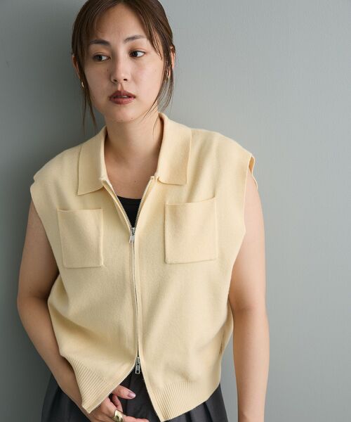 CRAFT STANDARD BOUTIQUE(クラフトスタンダードブティック)の「衿付きジップベスト(ベスト・レディース・杢グレー/ブラウン/クリーム・FREE)」の3枚目の写真