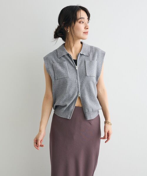 CRAFT STANDARD BOUTIQUE(クラフトスタンダードブティック)の「衿付きジップベスト(ベスト・レディース・杢グレー/ブラウン/クリーム・FREE)」の6枚目の写真
