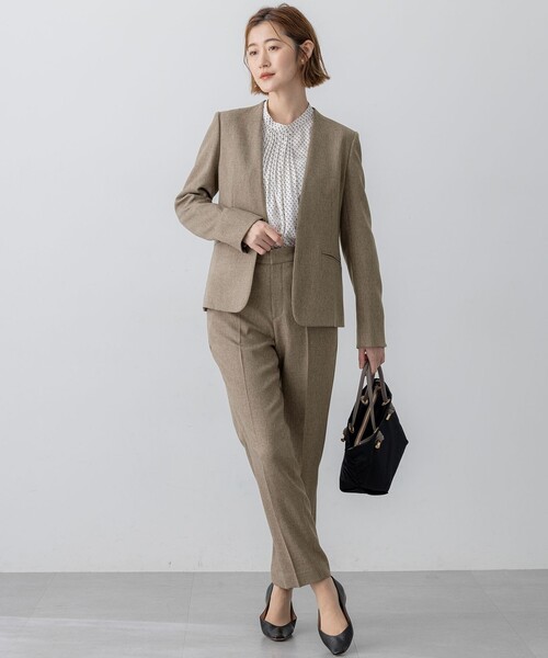 【新品未使用】23区【洗える】ウールライクカルゼ ノーカラー ジャケット 洗える】ウールライクカルゼ ノーカラー ジャケット（ノーカラー