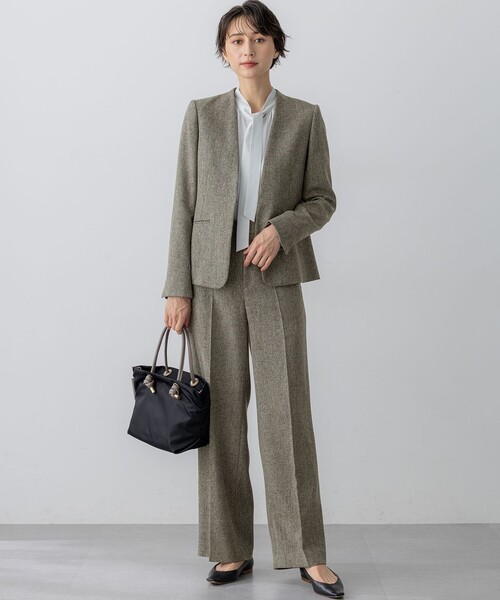 洗える】ウールライクカルゼ ノーカラー ジャケット（ノーカラー