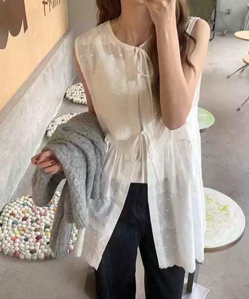 FUNdaysion(ファンデイション)の「リボン刺繍ノースリーブブラウス/カーディガン(Tシャツ/カットソー・レディース・ホワイト・M)」の21枚目の写真