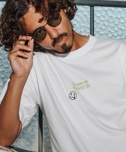seventy seven（セブンティセブン）の「mt9997-middle onz S-S high-end t-shirt(77flower logo) Tシャツ(7725W210)（Tシャツ/カットソー・メンズ・ブラック/ホワイト×グリーン/ホワイト×ブラック/スモークピンク・S/M/L/XL）」の11枚目の写真