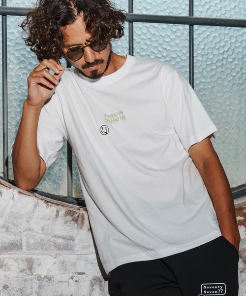 seventy seven（セブンティセブン）の「mt9997-middle onz S-S high-end t-shirt(77flower logo) Tシャツ(7725W210)（Tシャツ/カットソー・メンズ・ブラック/ホワイト×グリーン/ホワイト×ブラック/スモークピンク・S/M/L/XL）」の12枚目の写真