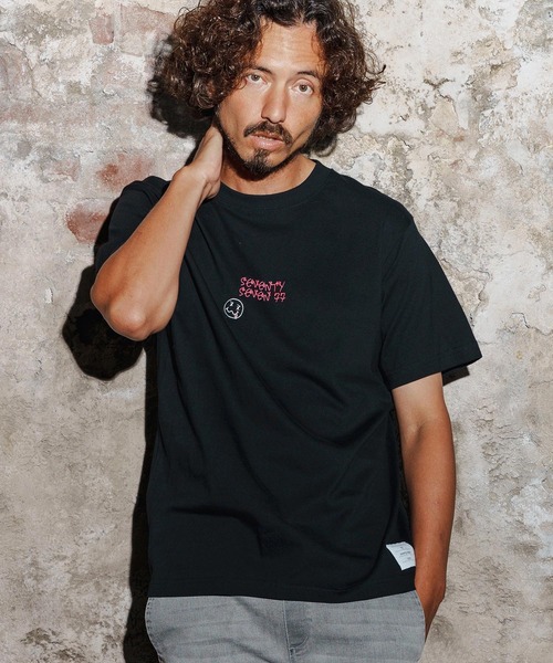 seventy seven（セブンティセブン）の「mt9997-middle onz S-S high-end t-shirt(77flower logo) Tシャツ(7725W210)（Tシャツ/カットソー・メンズ・ブラック/ホワイト×グリーン/ホワイト×ブラック/スモークピンク・S/M/L/XL）」の21枚目の写真