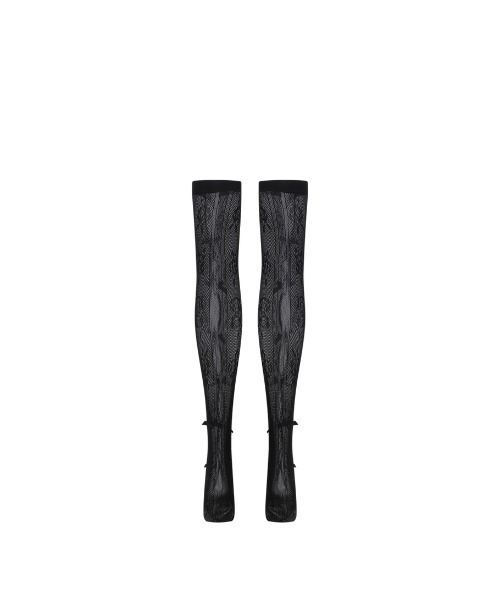 NODRESS BLACK BOWNOT BLACK LACE MID-CALF SOCKS