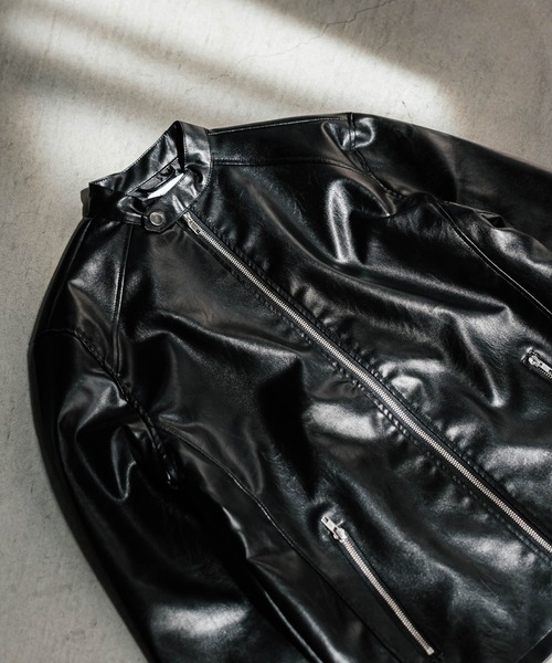 Rocky Monroe（ロッキーモンロー）の「PUレザーシングルライダースジャケット（ライダースジャケット・メンズ・ブラック/アイボリー/ブラウン・M/L/XL）」の8枚目の写真