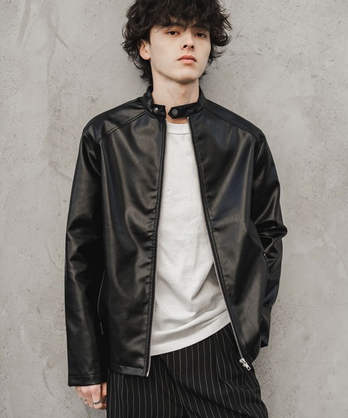 セール】PUレザーシングルライダースジャケット（ライダースジャケット