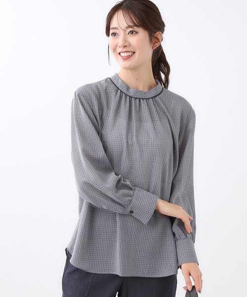 T-mat ライトグレーのブラウス セール】【長め丈／ドライタッチ】ガンクラブチェック柄ブラウス