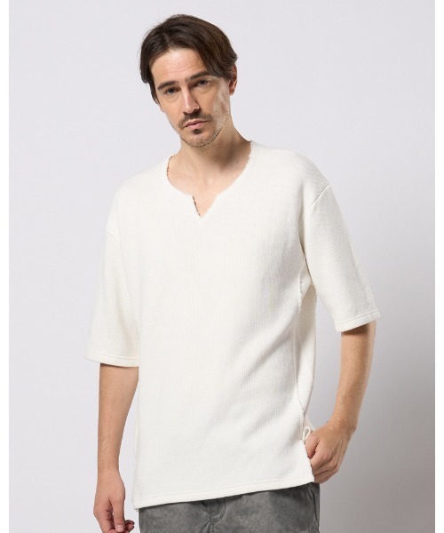 wjk（ダヴルジェイケイ）の「quarter-knit key neck H/S（Tシャツ/カットソー・メンズ・ホワイト/ブラック/グレー・SMALL/MEDIUM/LARGE/X-LARGE）」の7枚目の写真