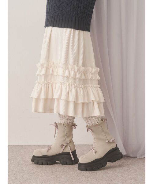 merry jenny（メリージェニー）の「コーデュロイフリルタックスカート（スカート・レディース・ブラウン/アイボリー・FREE）」の2枚目の写真