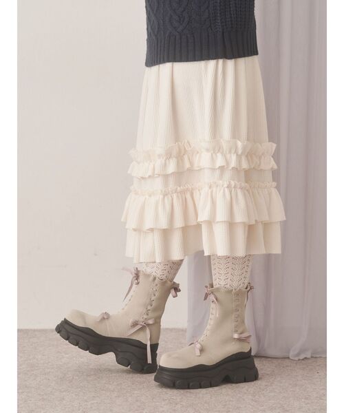 merry jenny（メリージェニー）の「コーデュロイフリルタックスカート（スカート・レディース・ブラウン/アイボリー・FREE）」の4枚目の写真