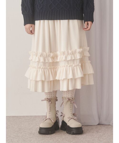 merry jenny（メリージェニー）の「コーデュロイフリルタックスカート（スカート・レディース・ブラウン/アイボリー・FREE）」の5枚目の写真