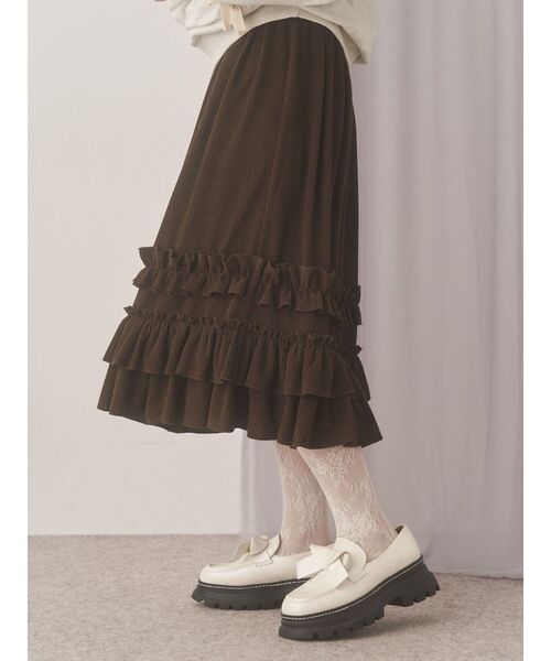 merry jenny（メリージェニー）の「コーデュロイフリルタックスカート（スカート・レディース・ブラウン/アイボリー・FREE）」の8枚目の写真