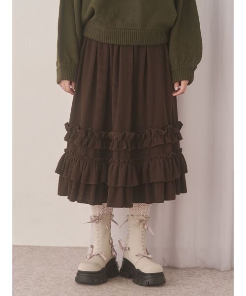 merry jenny（メリージェニー）の「コーデュロイフリルタックスカート（スカート・レディース・ブラウン/アイボリー・FREE）」の11枚目の写真