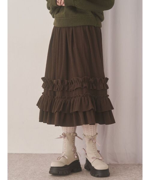 merry jenny（メリージェニー）の「コーデュロイフリルタックスカート（スカート・レディース・ブラウン/アイボリー・FREE）」の12枚目の写真