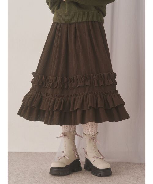 merry jenny（メリージェニー）の「コーデュロイフリルタックスカート（スカート・レディース・ブラウン/アイボリー・FREE）」の13枚目の写真