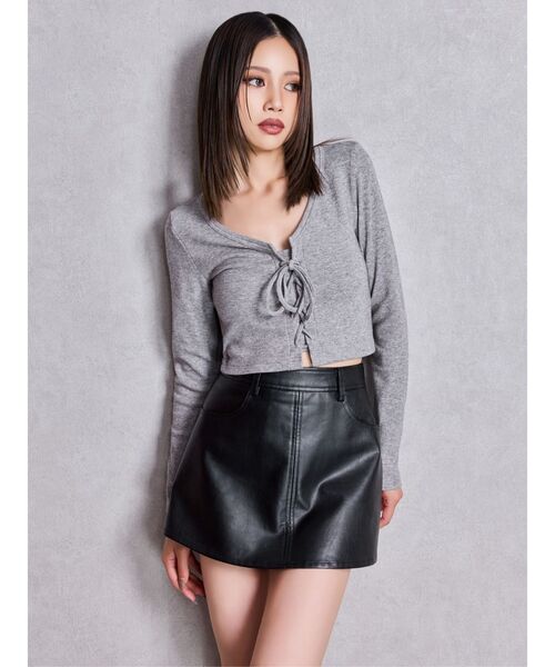 GYDA（ジェイダ）の「フロントレースアップショートトップス（Tシャツ/カットソー・レディース・グレー/オフホワイト/ブラック・FREE）」の16枚目の写真