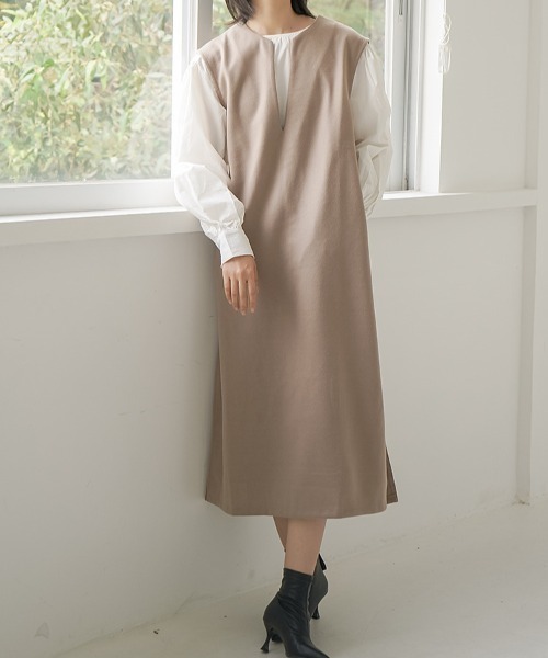 maison de LATIR(メゾンドラティール)の「キーネックベストロング丈ワンピース(ワンピース・レディース・ベージュ/ブラック/グレー・FREE)」の7枚目の写真