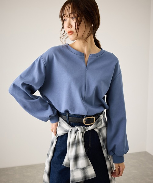 ROPE' PICNIC(ロペピクニック)の「スキッパー裏毛プルオーバー(スウェット・レディース・ブラウン/ブルー/キナリ・FREE)」の1枚目の写真