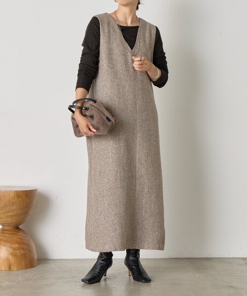 【春まで着れる/オフィス】ツイードVネックジャンスカ