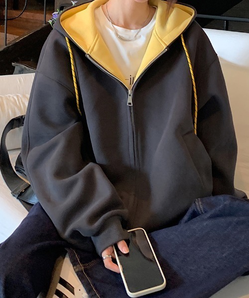 Aelina（エリナ）の「配色バーカー（パーカー・レディース・グレー/チャコールグレー/ネイビー・M/L/XL）」の4枚目の写真