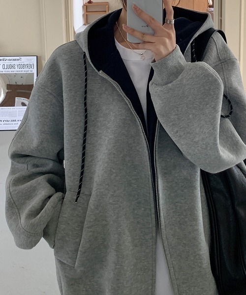 Aelina（エリナ）の「配色バーカー（パーカー・レディース・グレー/チャコールグレー/ネイビー・M/L/XL）」の8枚目の写真