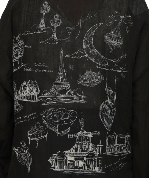 ScoLar（スカラー）の「ScoLar(スカラー) パリ柄ガーゼ 2WAYシャツプルオーバー（シャツ/ブラウス・レディース・ブラック/オレンジ・MEDIUM）」の4枚目の写真