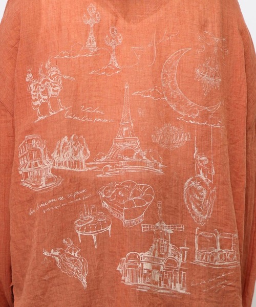 ScoLar（スカラー）の「ScoLar(スカラー) パリ柄ガーゼ 2WAYシャツプルオーバー（シャツ/ブラウス・レディース・ブラック/オレンジ・MEDIUM）」の8枚目の写真