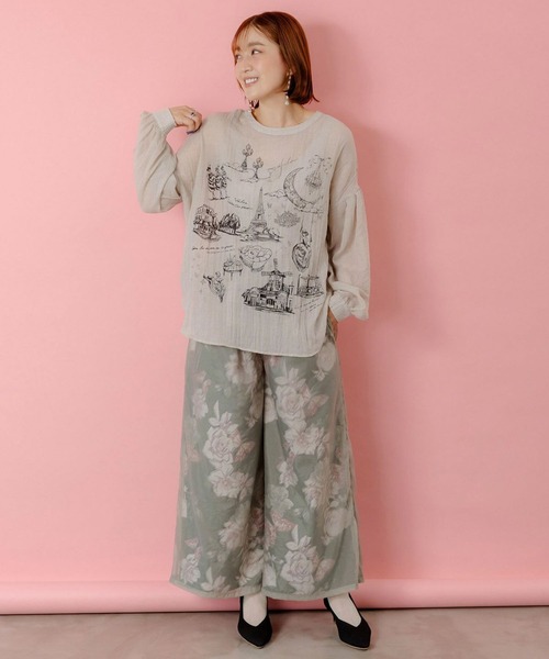 ScoLar（スカラー）の「ScoLar(スカラー) パリ柄ガーゼ 2WAYシャツプルオーバー（シャツ/ブラウス・レディース・ブラック/オレンジ・MEDIUM）」の22枚目の写真