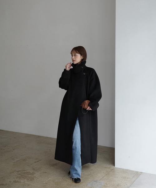 INTER FACTORY（インターファクトリー）の「mayu - スタンドカラーコクーンスリーブロングコート made in INTER FACTORY（その他アウター・レディース・ブラック/ブラウン・MEDIUM/SMALL）」の7枚目の写真