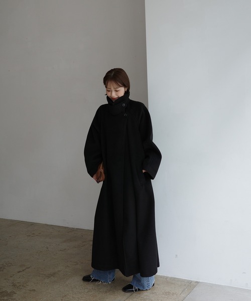 INTER FACTORY（インターファクトリー）の「mayu - スタンドカラーコクーンスリーブロングコート made in INTER FACTORY（その他アウター・レディース・ブラック/ブラウン・MEDIUM/SMALL）」の18枚目の写真