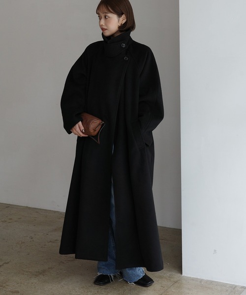 mayuスタンドカラーコクーンスリーブロングコート 黒！ 完売品 mayu - スタンドカラーコクーンスリーブロングコート made in INTER