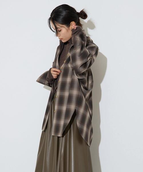 Liesse（リエス）の「チェックシャツ（シャツ/ブラウス・レディース・ブラウン・FREE）」の3枚目の写真