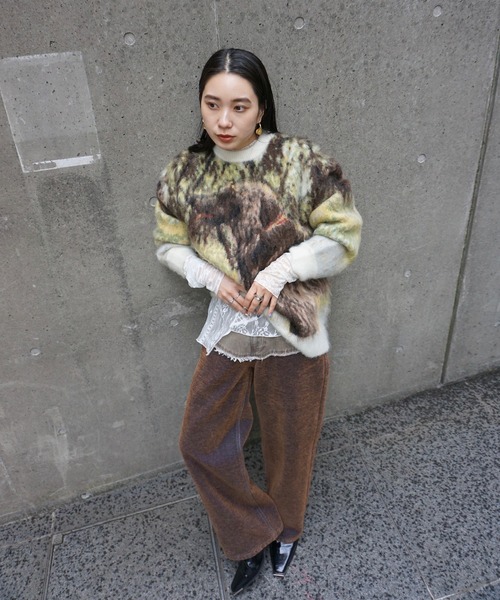 セール】DOG MOHAIR JACQUARD KNIT TOP（ニット/セーター）｜Ameri