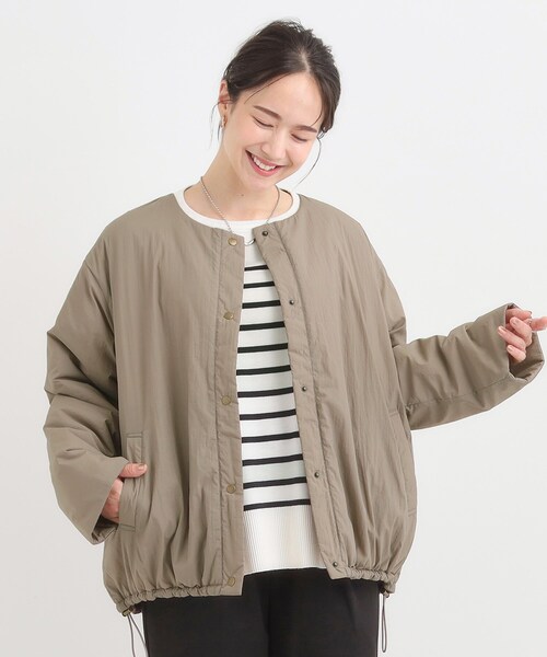 セール】【洗濯機可/撥水/S-LL】リバーシブル ノーカラー中綿ブルゾン