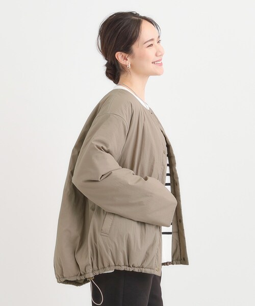 セール】【洗濯機可/撥水/S-LL】リバーシブル ノーカラー中綿ブルゾン