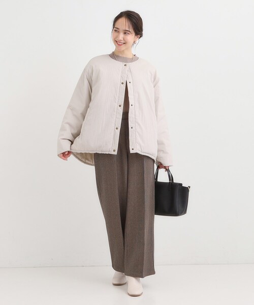 新品サイズ1 FTY×Nyストレッチリバーシブル中綿ブルゾン 58,300円 セール】【洗濯機可/撥水/S-LL】リバーシブル ノーカラー中綿ブルゾン