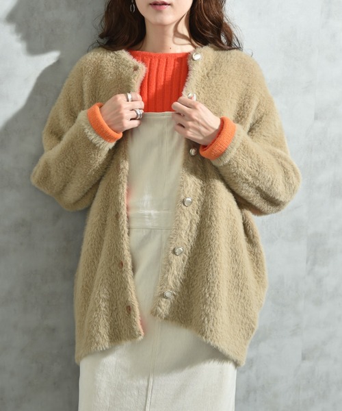 INTERPLANET(インタープラネット)の「配色シャギーニットコート(その他アウター・レディース・ベージュ/チャコールグレー/オフホワイト・FREE)」の15枚目の写真