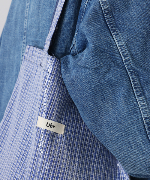 Spick & Span(スピックアンドスパン)の「《一部店舗+WEB限定》Uhr/ウーア SPANGLE CHECK TOTE(トートバッグ・レディース・アイボリー/ブルー・FREE)」の5枚目の写真