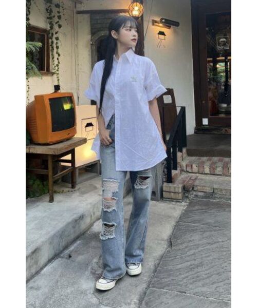 GRAVER（グレーバー）の「[ユニセックス]スモールクラウドベアスマイルオーバーサイズ半袖シャツ_ホワイト（シャツ/ブラウス・レディース・ホワイト・MEDIUM/LARGE）」の10枚目の写真