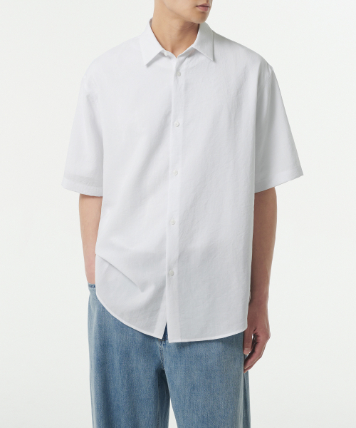 MUSINSA STANDARD（ムシンサスタンダード）の「リラックスドリネンライク半袖シャツ[ホワイト]（シャツ/ブラウス・メンズ・その他・LARGE/X-LARGE/XX-LARGE/SMALL/MEDIUM）」の3枚目の写真