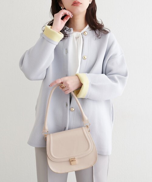 natural couture（ナチュラルクチュール）の「配色プレーティングポリニットカーデ（カーディガン/ボレロ・レディース・ベージュ/ネイビー/オフホワイト/チャコールグレー/サックスブルー・FREE）」の14枚目の写真