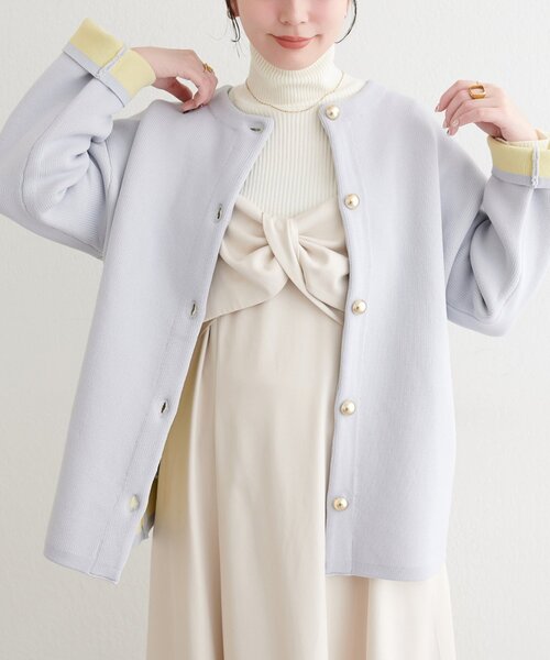 natural couture（ナチュラルクチュール）の「配色プレーティングポリニットカーデ（カーディガン/ボレロ・レディース・ベージュ/ネイビー/オフホワイト/チャコールグレー/サックスブルー・FREE）」の16枚目の写真