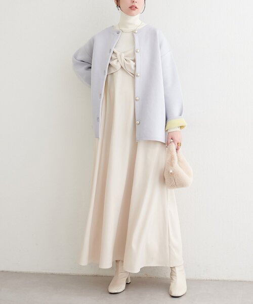 natural couture（ナチュラルクチュール）の「配色プレーティングポリニットカーデ（カーディガン/ボレロ・レディース・ベージュ/ネイビー/オフホワイト/チャコールグレー/サックスブルー・FREE）」の18枚目の写真