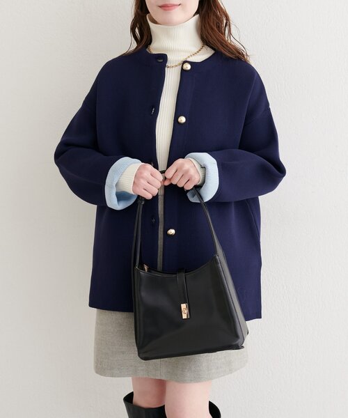 natural couture（ナチュラルクチュール）の「配色プレーティングポリニットカーデ（カーディガン/ボレロ・レディース・ベージュ/ネイビー/オフホワイト/チャコールグレー/サックスブルー・FREE）」の20枚目の写真