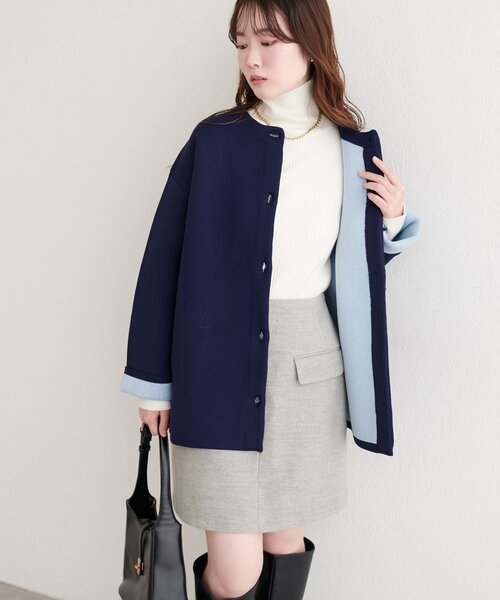 natural couture（ナチュラルクチュール）の「配色プレーティングポリニットカーデ（カーディガン/ボレロ・レディース・ベージュ/ネイビー/オフホワイト/チャコールグレー/サックスブルー・FREE）」の22枚目の写真