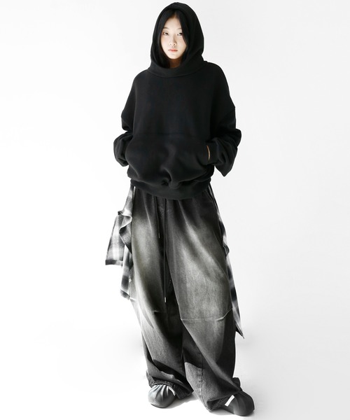 minsobi（ミンソビ）の「ドッキングレイヤードチェックパンツ（デニムパンツ・メンズ・ブラック・FREE）」の8枚目の写真