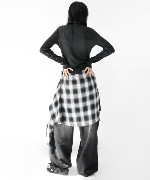minsobi（ミンソビ）の「ドッキングレイヤードチェックパンツ（デニムパンツ・メンズ・ブラック・FREE）」の5枚目の写真
