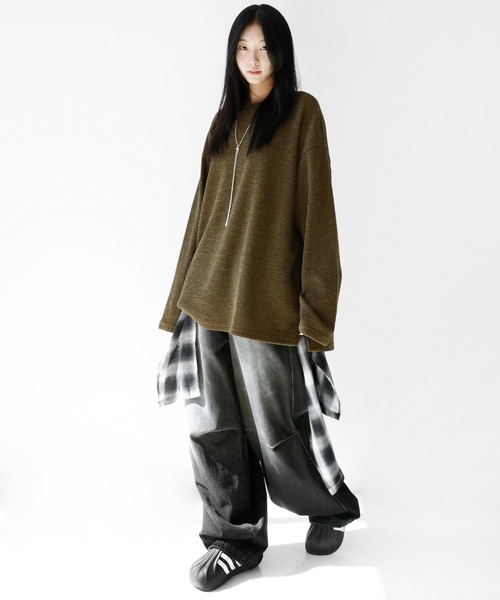 minsobi（ミンソビ）の「ドッキングレイヤードチェックパンツ（デニムパンツ・メンズ・ブラック・FREE）」の11枚目の写真