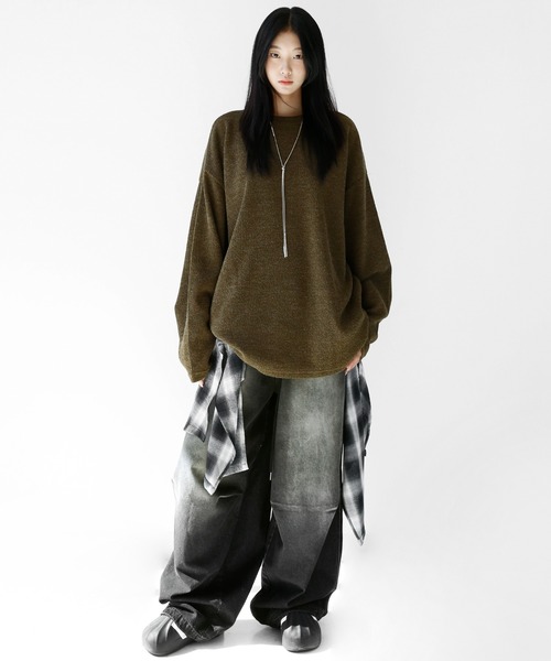 minsobi（ミンソビ）の「ドッキングレイヤードチェックパンツ（デニムパンツ・メンズ・ブラック・FREE）」の10枚目の写真